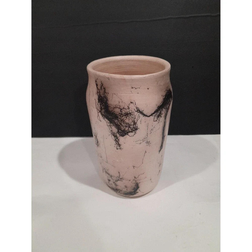 Horsehair Pottery Vase, KK, 8 inch